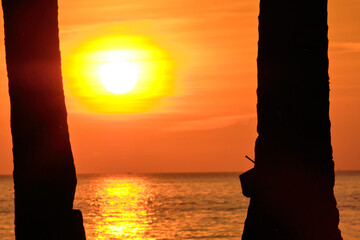 Boracay, Philippines - Jan 27, 2020: Sunset on Boracay island. Sailing and other traditional boats...