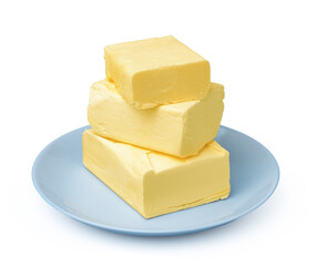 Butter on white plate isolated on white background