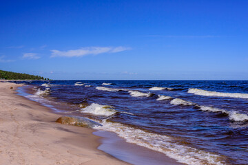 Ladoga lake. Picturesque sandy beach on lake Ladoga near Priozersk town, Leningrad region, Russia
