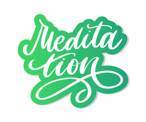 Fototapeta premium Vector illustration of My Therapy is meditation. Lettering poster for yoga studio and meditation class. Fun letters for greeting and invitation card, t-shirt print design.