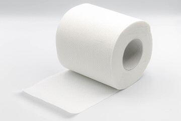 Sanitary and household, Close up detail of one single clean toilet paper roll lay on white background, Tissue is a lightweight paper or light crepe paper.