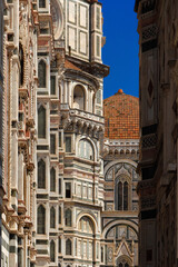 Gothic and Renaissance architecture in Florence, partial view of Santa Maria del Fiore (St Mary of the Flower), chapel and bell tower (14-15th century)