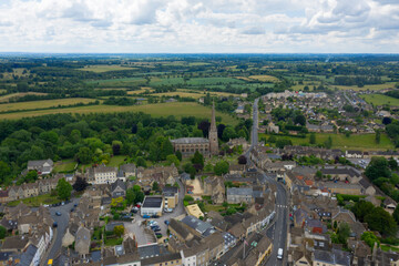 Cotswold village and landscape from drone