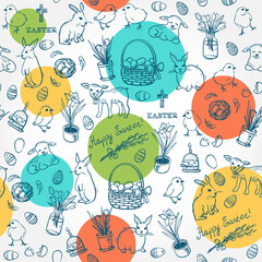 Easter seamless background. Vector doodle sketch seamless pattern. Happy Easter