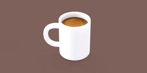 Coffee shop 3D render - coffee mug -modern concept digital illustration of a white coffee mug of espresso coffee. Creative landing web page header