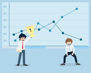 Salary Man Stand and holding a trophy And the juniors are crying sad