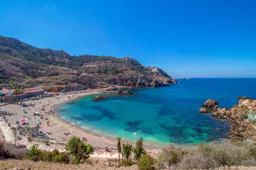 View of Cala Cortina beach in Murcia, Spain