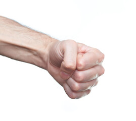 Closeup man's hand isolated on white background