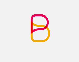 Creative pink and yellow color logo icon linear letter B from two typography elements for your company