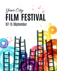 Film festival poster template. Movie cinema festival poster. Vector template  - 359669890