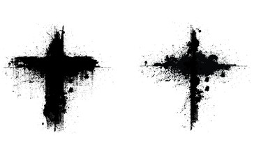 Grunge Religion Cross . Black Paint . Vector