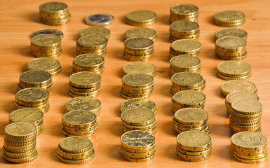 prospective view of coins in column