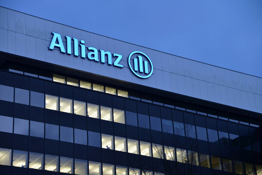Hamburg / Germany - January 28, 2013: Night view of Allianz office in Hamburg, Germany - Allianz SE is a European financial services company headquartered in Munich, Germany