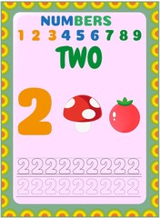 Preschool toddler math with tomato and mushroom design