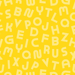 Vector simple seamless pattern with bold latin letters. Yellow repeatable unusual background. Bright minimalistic trendy design. Vibrant funky print