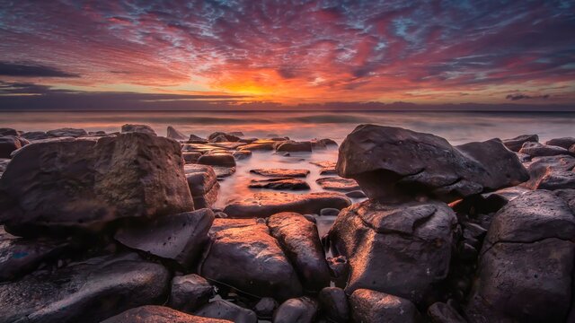 The sky lights up in the early morning