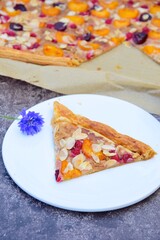 Peach cherry red currant tart puff pastry