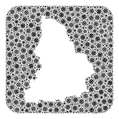 Covid-2019 virus map of Sverdlovsk Region mosaic composed with rounded square and subtracted space. Vector map of Sverdlovsk Region mosaic of covid-2019 items in various sizes and grey color tones.