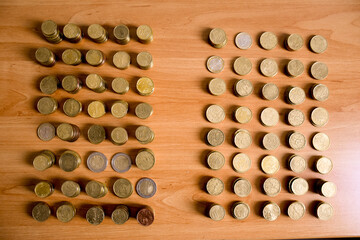 top view of coins in column