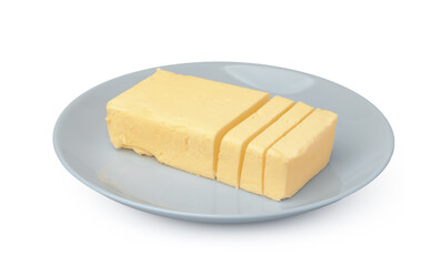 Butter on white plate isolated on white background