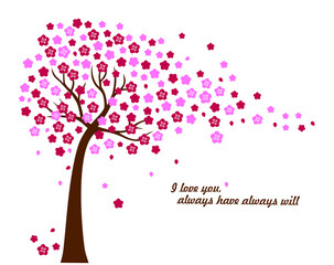 Vector illustration of beautiful pink floral tree