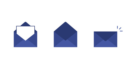Set flat icon vector letters in open and closed envelopes. Business email marketing. Receive and send messages. Postcards for holidays. Receive messages. Alert. Blue. Eps 10