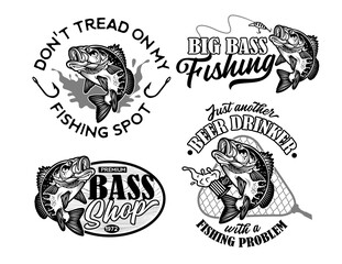 Vintage Largemouth Bass Fish Fishing Logos. Vector Illustration. - 359672865