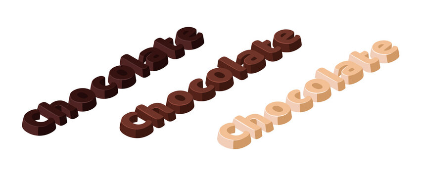 Isometric chocolate inscription. Chocolate candy letters.Isolated on white background.
