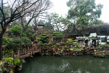 February 2019. A rainy day at Yuyuan Garden. It is a classic Chinese garden that rises in the northeast of Shanghai's old city.