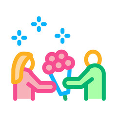 guy give flowers to girl icon vector. guy give flowers to girl sign. color symbol illustration