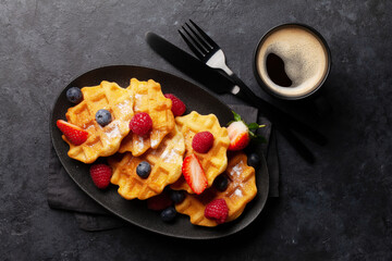 Delicious belgian waffles with summer berries