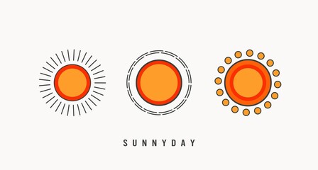 Sunnyday. Abstract Outline Suns. Minimalistic bright Icons. Different interpretation of Sun rays. Colored Vector set. Astrology esoteric mystic concept. Tattoo, print idea. Every Sun is isolated