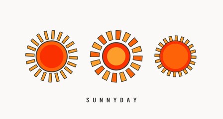 Sunnyday. Abstract Outline Suns. Minimalistic bright Icons. Different interpretation of Sun rays. Colored Vector set. Astrology esoteric mystic concept. Tattoo, print idea. Every Sun is isolated