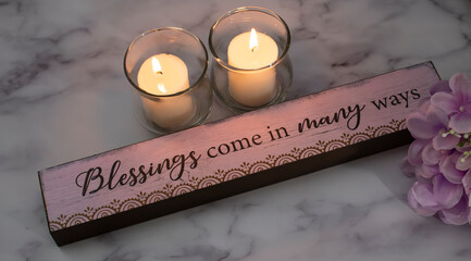 Candles on a marble table. 