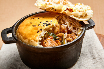 Chicken with basmati in dough