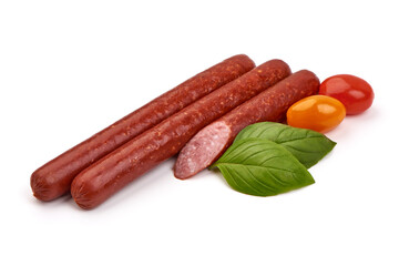 Smoked pork sausages, isolated on white background