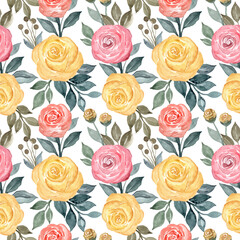 seamless pattern yellow flower and red flower with watercolor