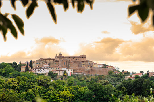 View of the village of Lari, with the Vicari castle, in the province of Pisa, on the hills overlooking the sea