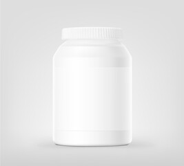 Mockup of plastic bottle on grey background. Can be used for medical, cosmetic. Vector illustration. Ready for your design. EPS10.	
