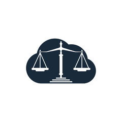 Cloud and Scale of justice logo design. Law firm, lawyer or law office symbol.