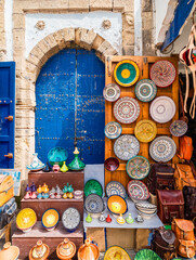 Souvenir market in old Medina of Essaouira, Morocco - obrazy, fototapety, plakaty