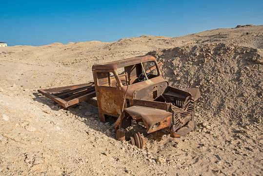 Remains of an old abandoned truck in the desert