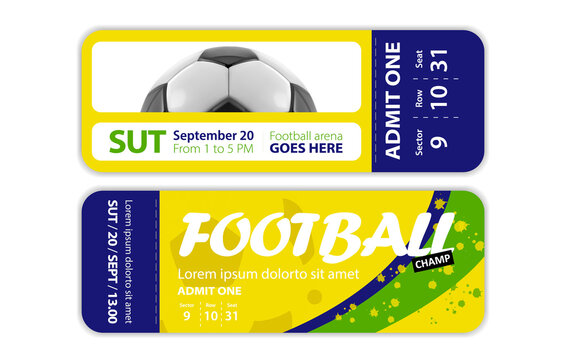 Soccer or football ball on grunge background with silhouettes of player, paint splatters and drips. Football ticket