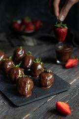 Fresh strawberry covered with chocolate
