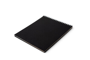 Black notebook isolated on white background.