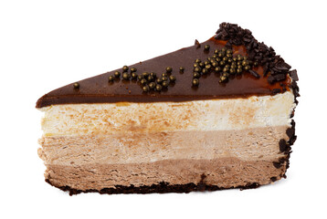 Piece of chocolate cake isolated on white