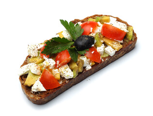 sandwich on rye bread with avocado tomatoes and cheese