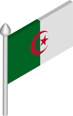 Vector Isometric Illustration of Flagpole with Algeria Flag