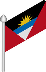 Vector Isometric Illustration of Flagpole with Antigua and Barbuda Flag
