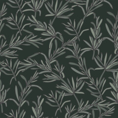 Naklejka na ściany i meble Vector illustration rosemary branch - vintage engraved style. Seamless pattern in retro botanical style.